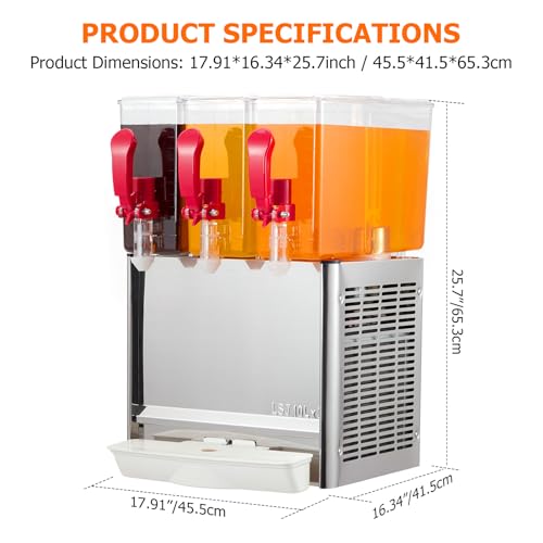 SunnyFurn Commercial 3-Tank Juice Dispenser | 10L x 3 Stainless Steel Beverage Dispenser with Thermostat Control, 320W Dri...