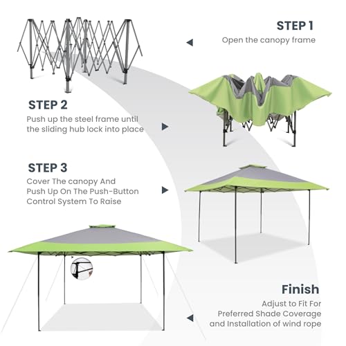 PHI VILLA Pop-Up Canopy Tent 13x13 Instant Shelter Outdoor Canopy with Wheeled Bag,Green