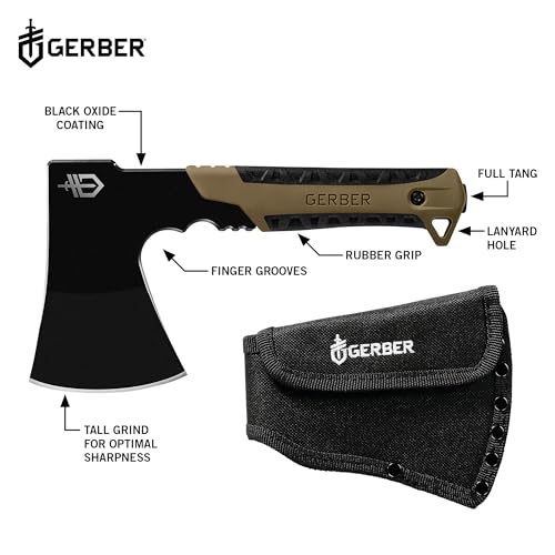 Gerber Gear Pack Hatchet - 3.5" Steel Blade Axe with Full Tang - Survival, Bushcraft and Camping Gear - with Mountable Nyl...