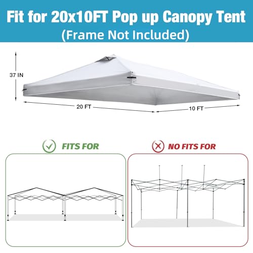 10x20 Canopy Replacement Top Cover with Air Vents for ez up Pop up Canopy Gazebo Tent, with Adjustable Strap, Waterproof &...