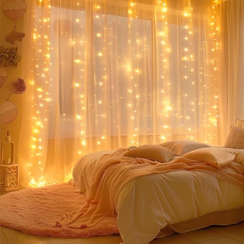 ESGOTBME 10x10ft White Tulle Backdrop Curtain with Lights String for Wedding Parties Sheer Curtain Backdrop for Birthday P...