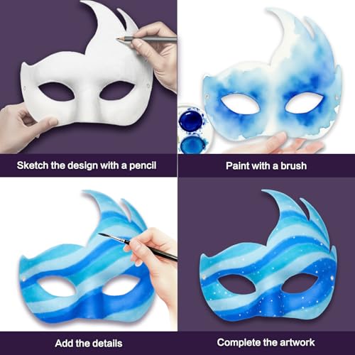 Hcaiip 15 PCS DIY White Masquerade Masks DIY Paper Blank Half Face Mask Craft Art Plain Paintable Mardi Gras Masks Hallowe...