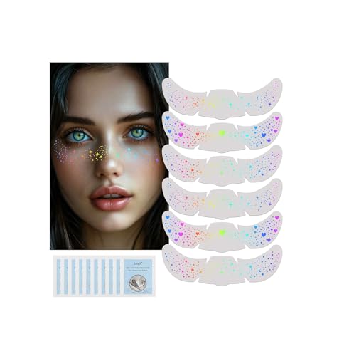 18pcs Holographic Multicolor Glitter Freckles Face Tattoo Waterproof Sparkle Freckle Temporary Tattoo Rainbow Pride Makeup...