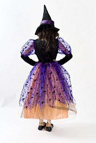 MONIKA FASHION WORLD Witch costume for girls with BROOM, black hat skirt lights up (Small (4-6))