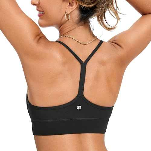 CRZ YOGA Butterluxe Womens Y-Back Racerback Sports Bra - Spaghetti Straps Wireless Scoop Neck Athletic Padded Yoga Tops