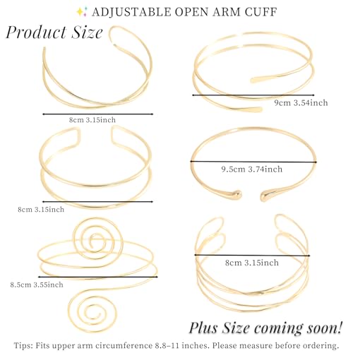 NOIMTTY 6 Pcs Gold Arm Cuff Jewelry for Women - Adjustable Minimalist Boho Upper Arm Cuffs Bracelet Bangle Set for Beach P...