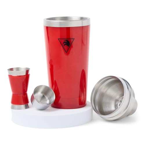 GOLD TAIL Cocktail Shaker Set 17oz – Red Stainless Steel Cobbler Shaker with Jigger, Leak-Proof & Non-Slip Base – Premium ...