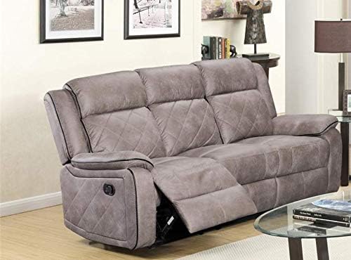 GTU Furniture Double Reclining Sofa and Loveseat, Grey Polished Microfiber Living Furniture Set (Sofa+Loveseat)