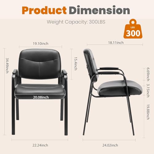 Sweetcrispy Leather Waiting Room Chair, Comfy Guest Chairs with Padded Arms for Reception Conference Side Office Desk Hom...