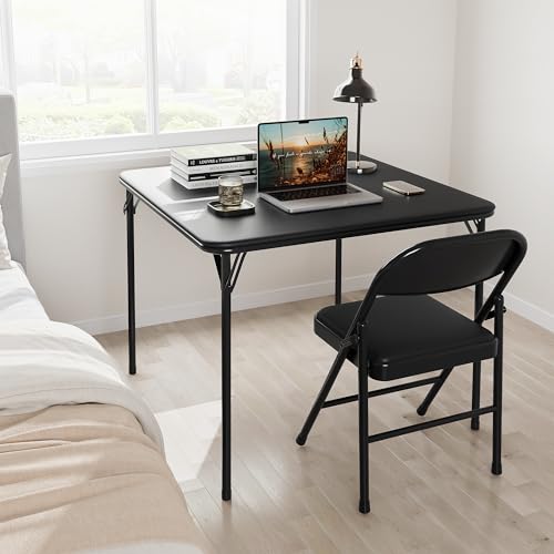 GarveeHome 33.6 in Folding Card Table, Portable Square Folding Table with PU Leather Soft Cushion, Foldable Table Suitable...