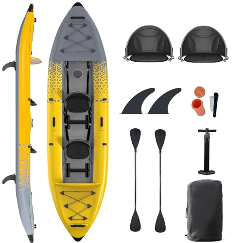 Danrelax 2-Person Inflatable Kayak for Adults, Heavy-Duty PVC, Drop-Stitch Floor, Lightweight, Portable, and Durable Tande...