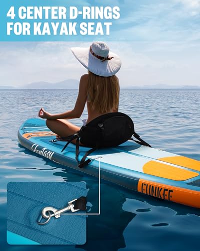 FUNKEE 11’×34"×6" Extra Wide Inflatable Stand Up Paddle Board, Sup Board with Removable Fins, Backpack, Floating Paddle, S...
