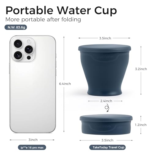 TakeToday Collapsible Travel Cup - Silicone Foldable Water Cup, BPA-Free with Lid & Waterproof Bag - Drinking Cup Set for ...