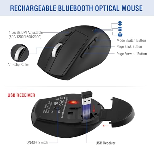 MK960 Ergonomic Wireless Keyboard Mouse Combo, Bluetooth/2.4G Split Design Keyboard with Palm Rest and 4 Level DPI Adjusta...