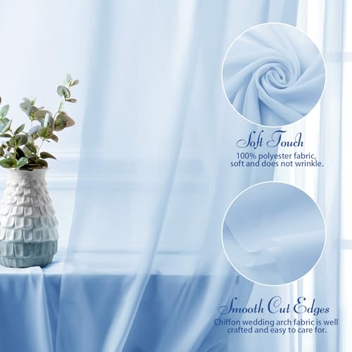 SiinvdaBZX 2 Panels Wedding Arch Draping Fabric 30" x 20Ft Light Blue Sheer Chiffon Fabric Outdoor Extra Long Decorative D...