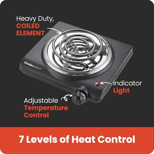 Elite Gourmet ESB100B Countertop Single Coiled Burner Electric Hot Plate, Temperature Control, Indicator Light, Easy to Cl...