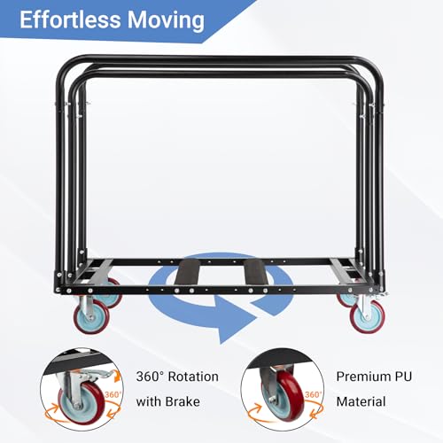 Eastrexon Updated Folding Table Cart, 5" Swivel Wheels Heavy Duty Table Dolly, Drywall Dolly Cart w/ 2000 LBS & 10 Table C...