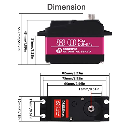 RCmall RDS5180 80KG 7.4V Dual Shaft Servo, IP66 Waterproof High Torque Metal Gear RC Digital Servo with U-Shaped Mount for...