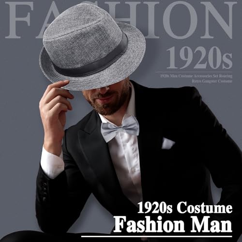 ELECLAND 10 Pieces 1920s Men Costume Accessories Set Roaring Retro Gangster Costume, Hat, Bow Tie, Pocket Watch, Suspender