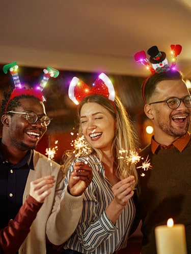 HOVACY 12PCS Christmas Headband, Christmas Light Headband, Christmas Party Favors Xmas Accessories for Xmas Decorations
