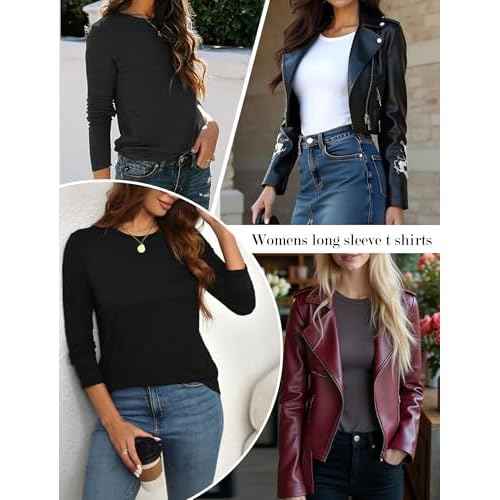 Ekouaer Womens Long Sleeve Shirts 3 Pack Crew Neck Thermal Tops Loose Fit Undershirt Base Layer Trendy Clothes XS-XXL