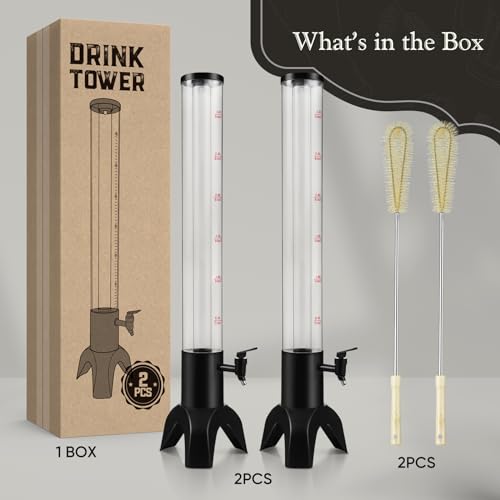 COSYOO 2PCS Drink Tower, 3L Mimosa Tower Dispenser With Ice Tube and Led Light, Tabletop Beer Dispenser 3.17 Qt./100oz, Id...