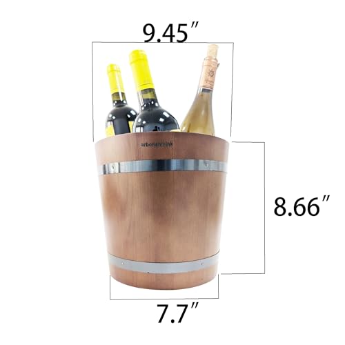 arborishthink Stainless Steel & Wood Wine Chiller Bucket | Ice Cooler | Compact & Portable for Wine Beer Beverage Cooler B...