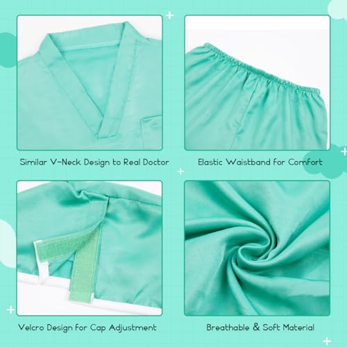 Meland Doctor Costume for Girls - Kids Scrubs with Lab Coat & Carry Bag, Doctor Dress Up for Halloween, Career Day Role Play