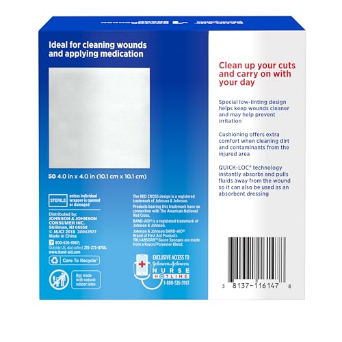 Band Aid Brand First Aid Products Tru-Absorb Sterile Gauze Sponges for Cleaning and Cushioning Minor Wounds, Cuts & Burns,...