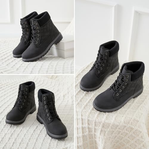 kufeiti Waterproof Ankle Boots for Women Non Slip Black Combat Boots Fall Winter Snow Lace Up Hiking Booties