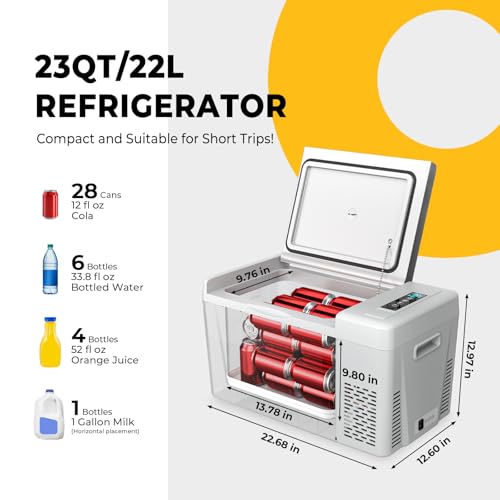 BougeRV 12 Volt Refrigerator 12V Car Fridge 23 Quart Portable Freezer Compressor Cooler 12/24V DC 110~240 Volt AC for Truc...