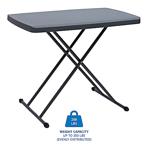 Iceberg Small Camping Personal Folding Table, Heavy Duty Utility Table, Adjustable Height, Charcoal, 19.5” L x 30” W x 28" H