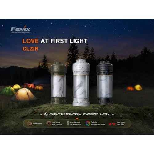 Fenix CL22R 500 Lumen Compact Lantern, USB-C Rechargeable and Multifunctional with Red Light and Colorful Ambient Lights for Camping, Hiking, Fishing (Polar Night Black)