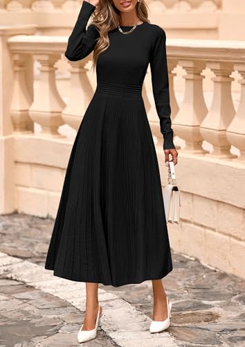 PRETTYGARDEN Womens Sweater Dress 2026 Long Sleeve Elegant Knit A Line Fall Wedding Guest Cocktail Midi Winter Dresses