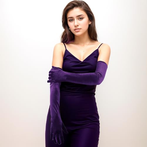 Lystaii Women Long Velvet Gloves for Women Elbow Length 1920s Opera Costume Flapper Evening Banquet Party