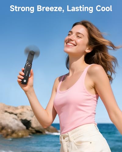 SWEETFULL Portable Handheld Mini Fan with LED Display, 3-in-1 Personal Foldable USB Rechargeable Hand Held Fan & Flashligh...
