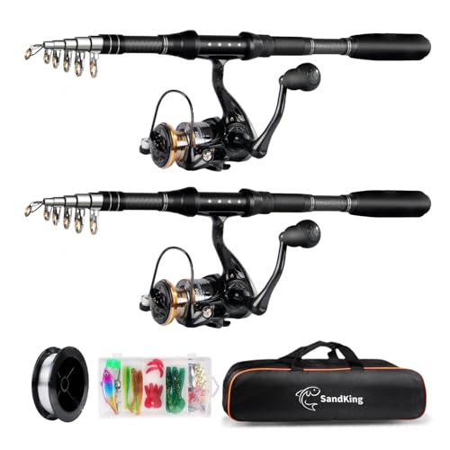 Ehowdin Fishing Pole Kit, Carbon Fiber Telescopic Fishing Rod and Reel Combo with Spinning Reel, Line, Bionic Bait, Hooks ...