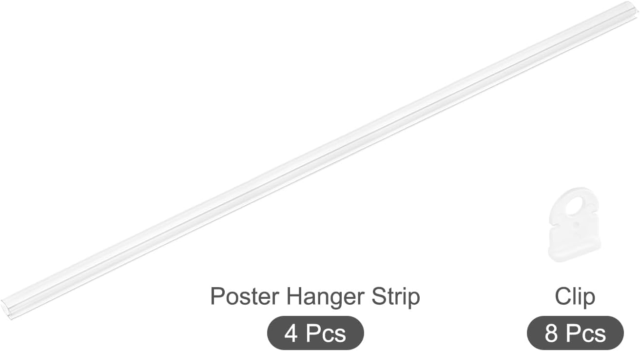 MECCANIXITY PVC Poster Hanger Rail Poster Strip Bar 120cm/47inch Clear with Clips for Poster, Map, 4 Set