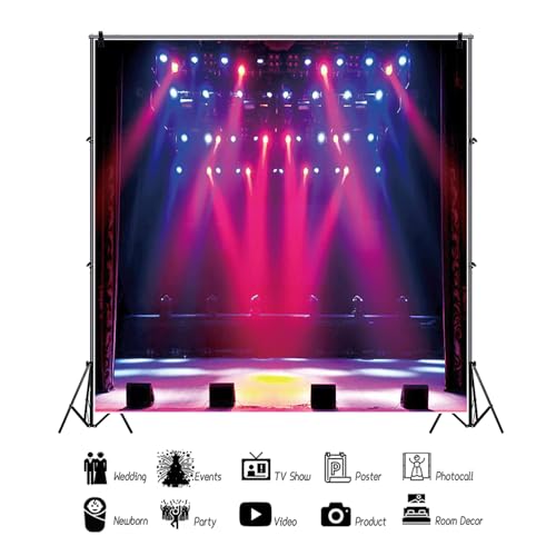Leyiyi 8x8ft Stage Spotlight Backdrop Concert Live Plateform Banner Gloomy Night Scenic Background Superstar Drama Play Mu...