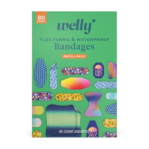 Welly Bandage Family Pack | Adhesive Flexible Fabric & Waterproof Bandages | Assorted Shapes and Patterns for Minor Cuts, ...