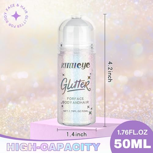 Roll-on Face Body Glitter Gel for Women, 1.69oz Large Capacity Holographic Color Changing Glitter Gel Shimmer Makeup for S...