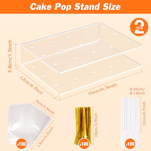 2 Pack Cake Pop Stand with Sticks Kit, Acrylic Lollipop Hold Stand, Clear Cake Pop Display Holder, 15 Holes Candy Pop Hold...