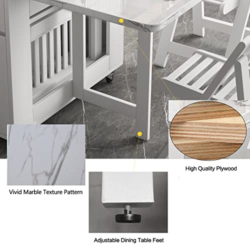 FUNROLUX Folding Dining Table with Rack and 2 Storage Drawers, Movable Extendable Space Saving Kitchen Table in 3 Forms (W...