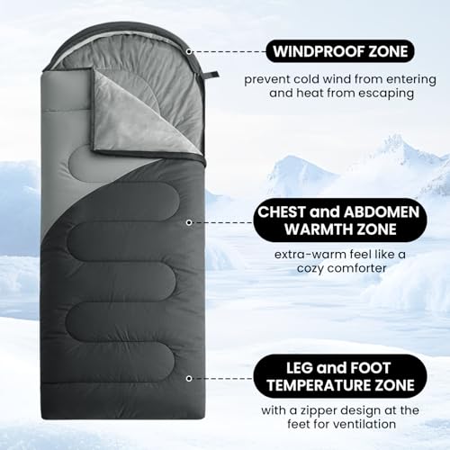 ASHOMELI Camping Sleeping Bags for Adults - 4 Season Warm & Cool Weather - Summer, Spring, Fall, Winter, Lightweight, Wate...