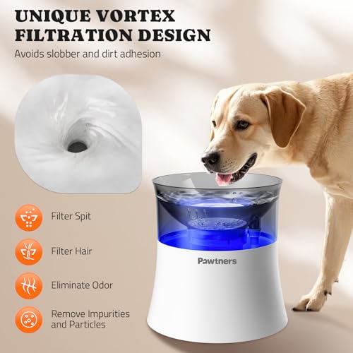 Pawtners Dog Water Fountain, 1 Gallon Automatic No Spill Pet Water Bowl Dispenser for Small Medium Large Dogs with Vortex ...