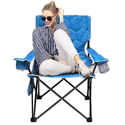 SUNNYFEEL Oversized Folding Camping Chair 500 LBS Heavy Duty Lawn Chairs with Blue Portable Folding with Armrest, Cup Hold...