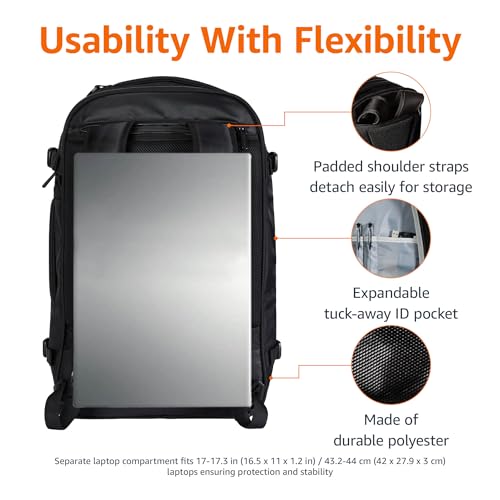 Amazon Basics Travel Backpack, Carry On Backpack, With Laptop Compartment, 40L Capacity, Expandable for 10% Extra Space, B...