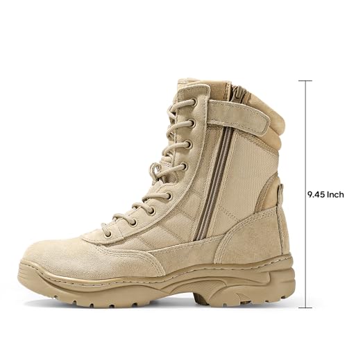 NORTIV 8 Men's Military Tactical Work Boots Side Zipper Leather Motorcycle Combat Boots Trooper