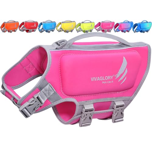 VIVAGLORY High Buoyancy Dog Life Vest, Swimming Vest with Handle, Dog Life Jacket for Swimming & Boating, Buoyancy for Pup...