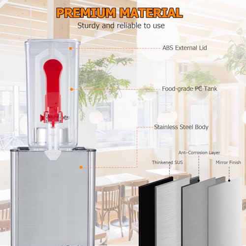 Commercial Beverage Dispenser 10l (2.64 Gal) Cooling Drink Dispenser with 360° Stirring Blade, Stainless Steel Commercial ...